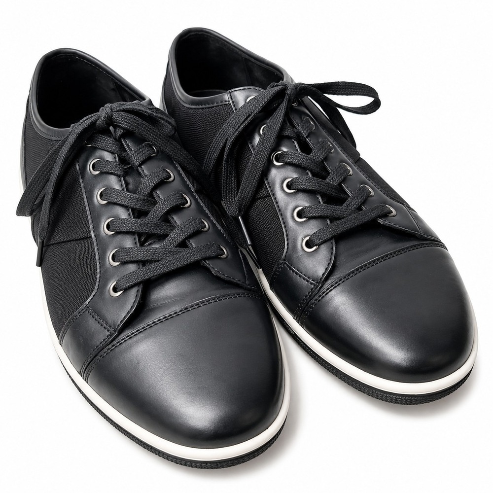 ZANZARA Rory Casual Sneaker Men Sz 13 Black Leather Lace-Up Retro Daily Classic